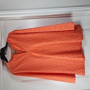 Peck & Peck Weekend Woman Orange Lace Pullover Blouse Shirt Size 16